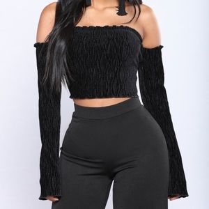 Smocked velvet crop top